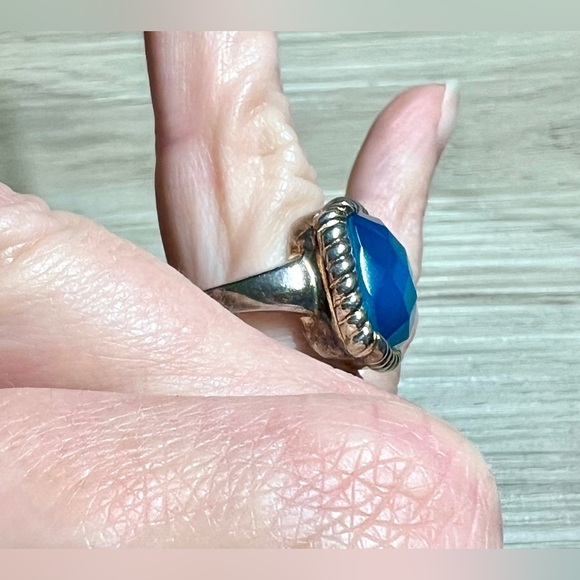 Vintage Designer Signed Aluma (AIL) Blue Turquoise Doublet Ring, Size 7 - Picture 9 of 10